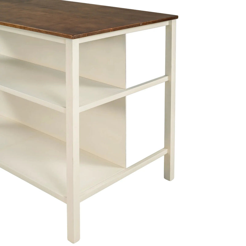 Rustic 3 Piece Stationary Kitchen Island Set With 2 Seatings, With 2 Open Shelves by HouseOfZazla
