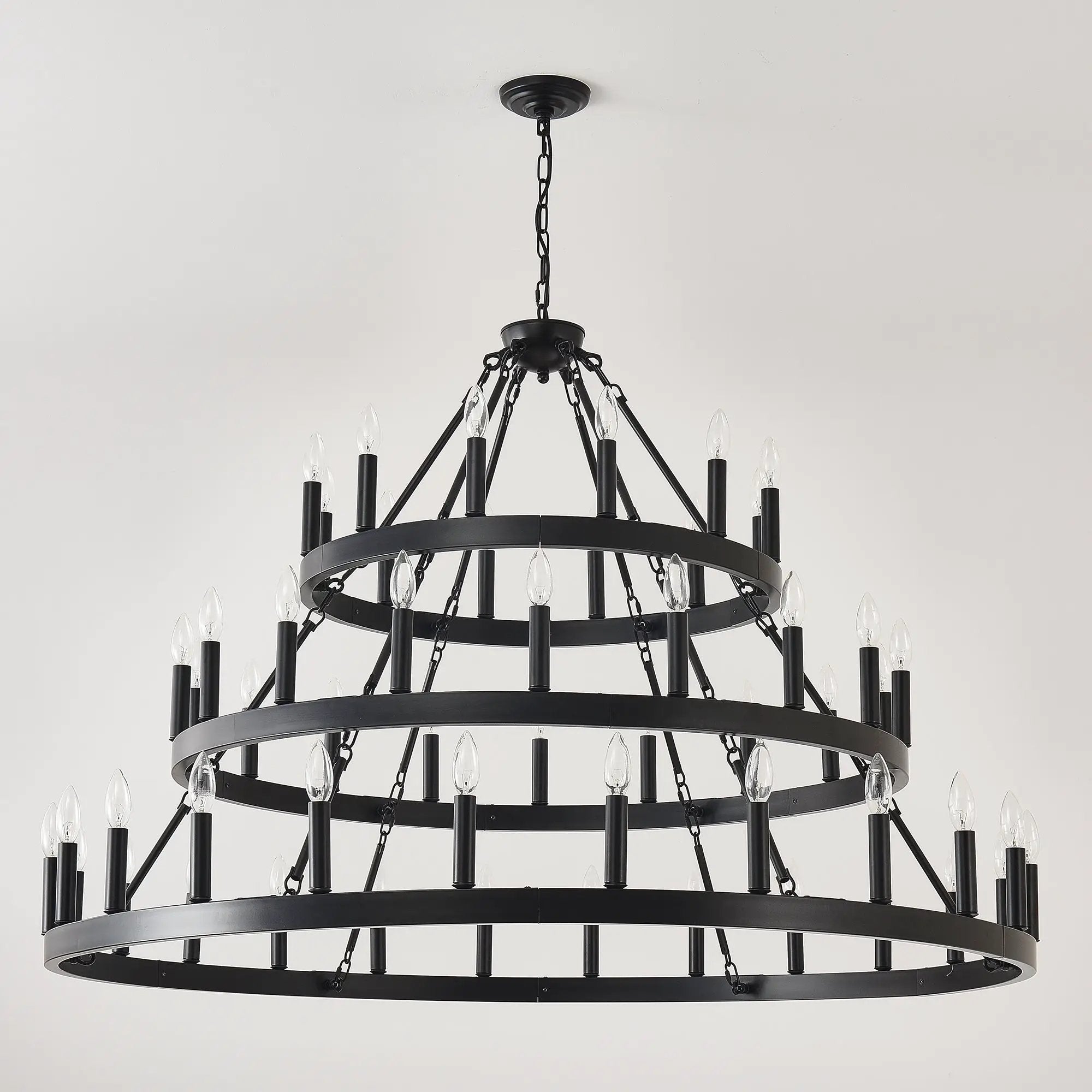 3 Tiers Wagon Wheel Chandelier - 54-Light Matte Black Metal by HouseOfZazla