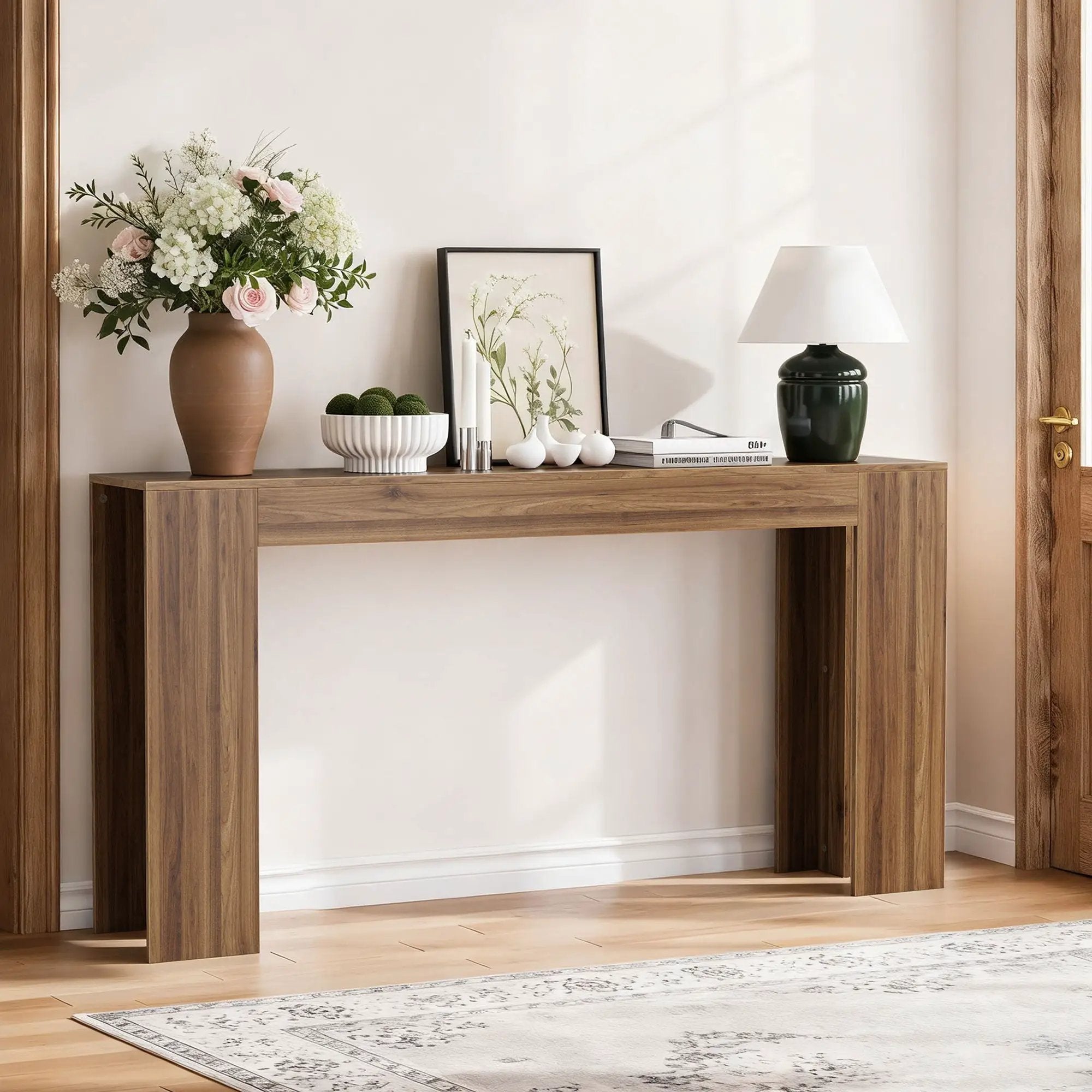Farmhouse Style Extra Long Walnut Console Table by Unique Piece Furniture