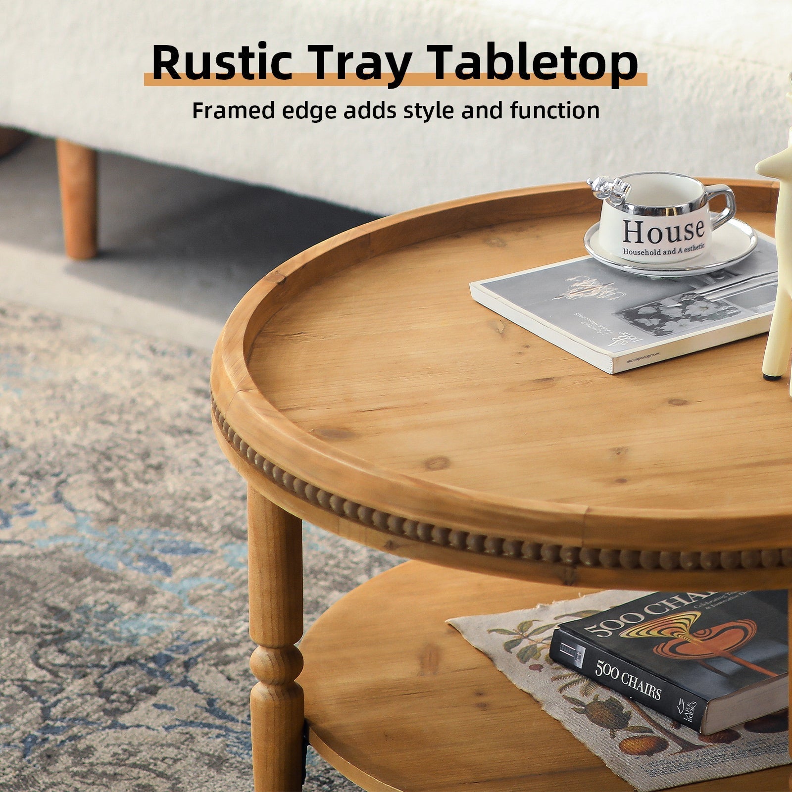 31.3' Round Boho Coffee Table with Storage Shelf by HouseOfZazla