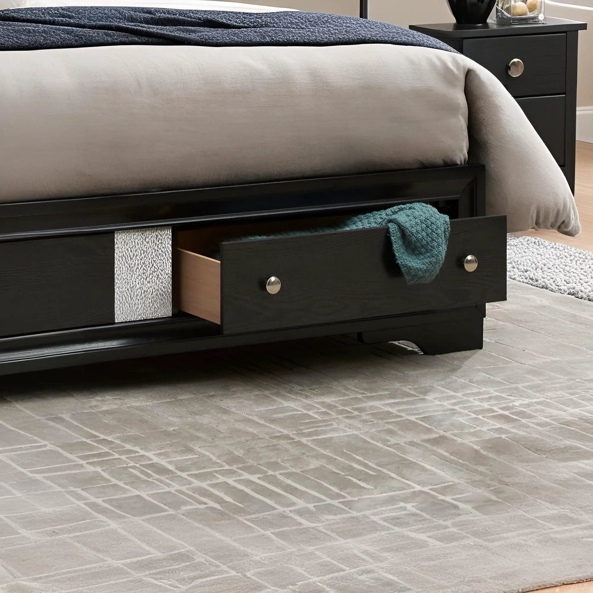 Madrid - Queen Bed With Storage Drawers And Nickel Handles - Black by Unique Piece Furniture