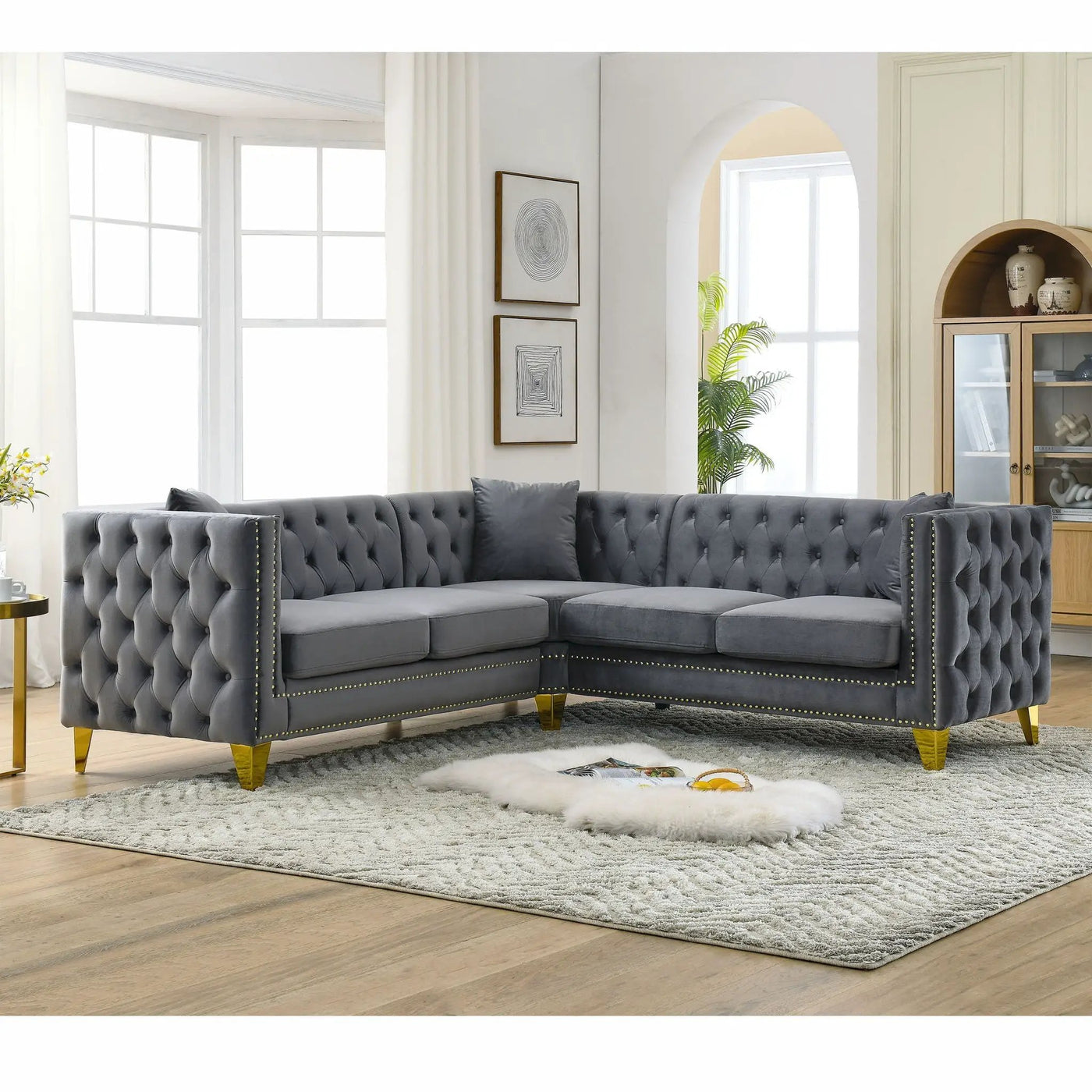 L-Shaped Corner Sofa, 5 Seater Sectional With Tufted Design by HouseOfZazla