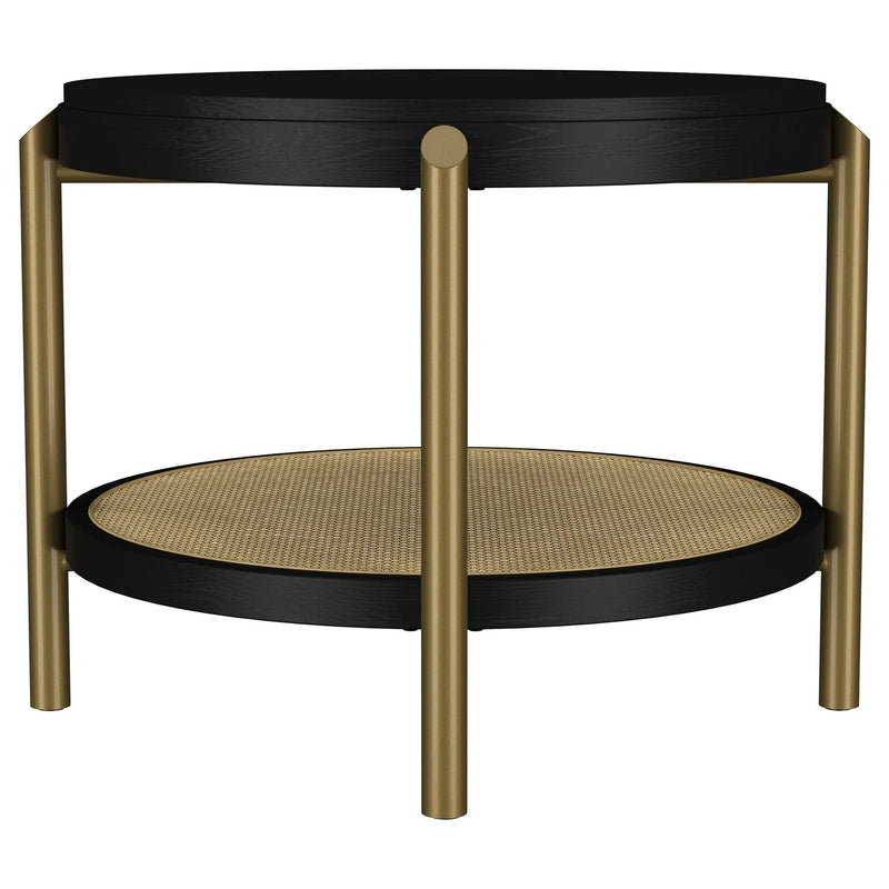 Arini Round End Side Table With Storage Shelf Black by Unique Piece Furniture