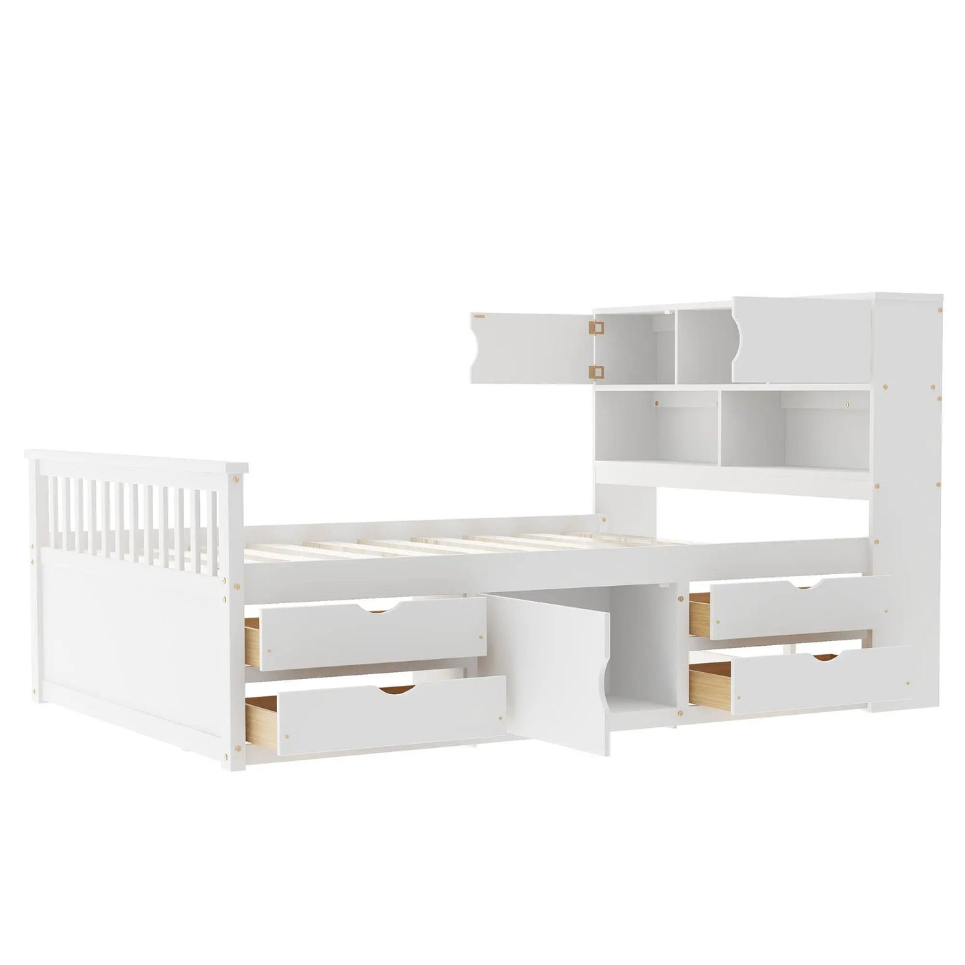 Captain Platform Bed Frame With Bookcase Headboard, 4 Drawers, Storage Shelves by HouseOfZazla