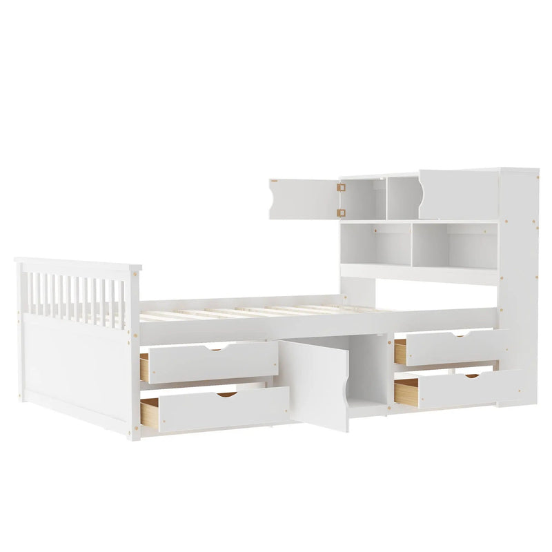 Captain Platform Bed Frame With Bookcase Headboard, 4 Drawers, Storage Shelves by Unique Piece Furniture