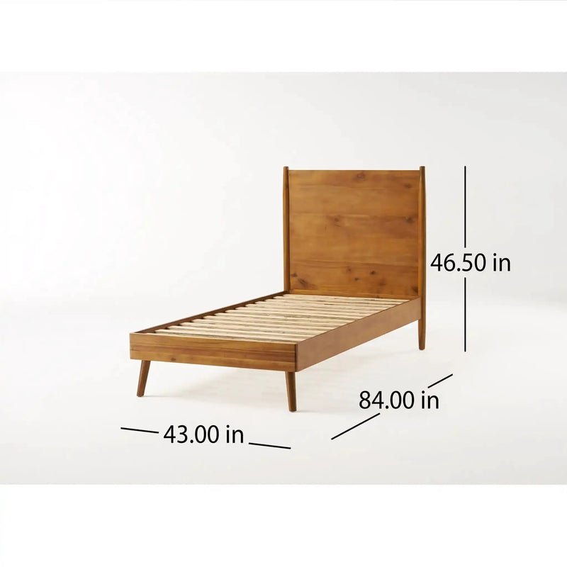 Okioki Mid-Century Natural Stained Solid Acacia Wood Bed by HouseOfZazla