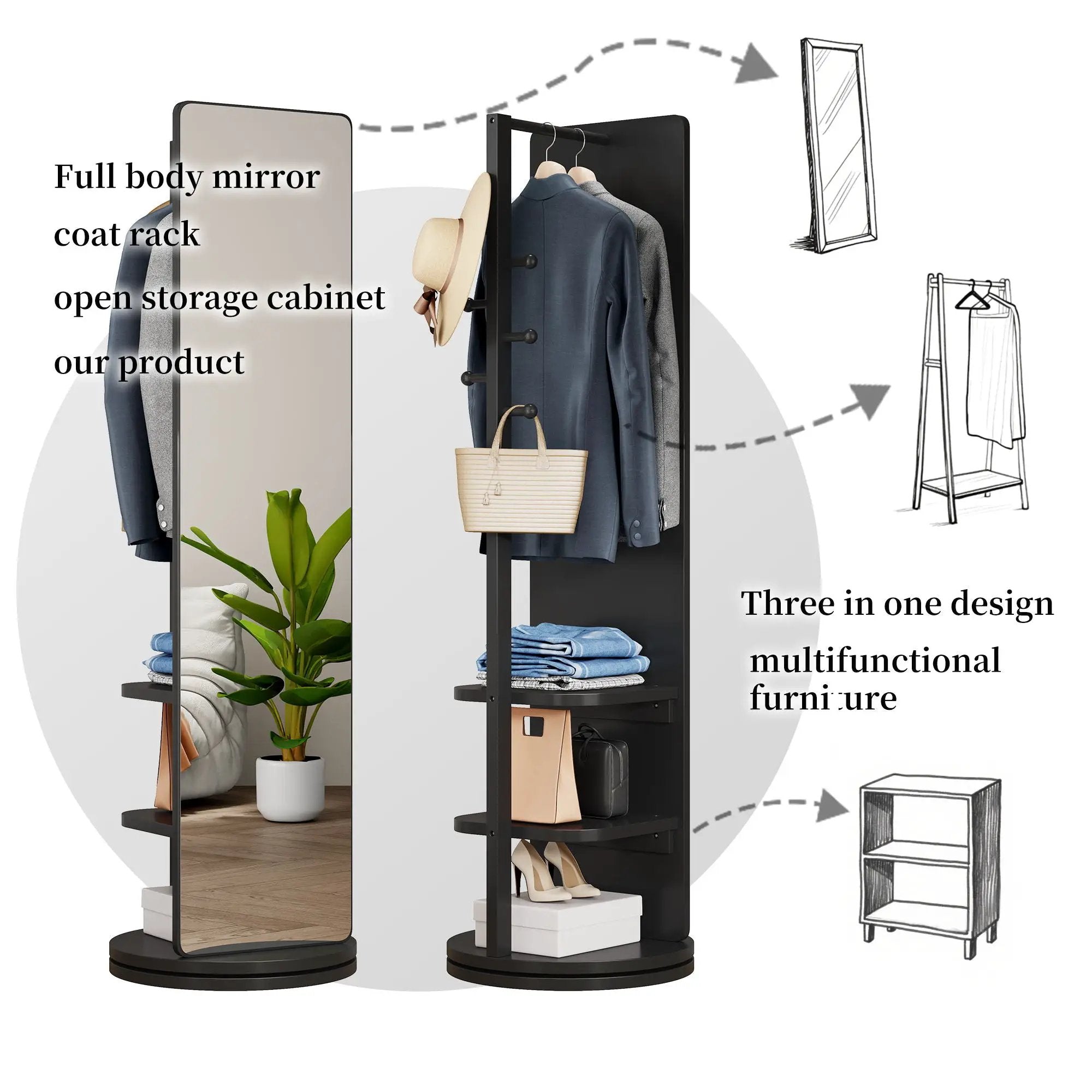 3 In 1 Multifunctional Full Length Clothing Mirror by Unique Piece Furniture