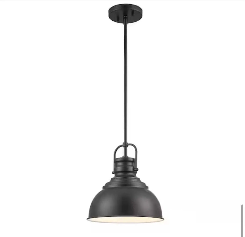 Home Decorators Collection Shelston 10 in. 1-Light Black Farmhouse Pendant Light Fixture with Metal Shade by Selzalot