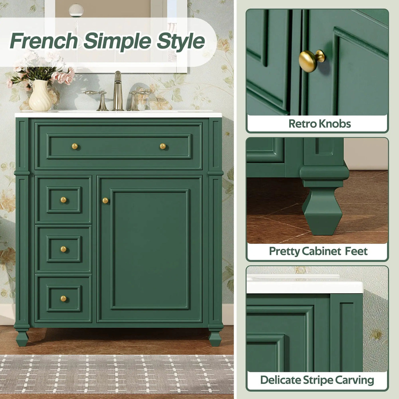 Bathroom Vanity Cabinet With Sink, Soft Close Doors With Door Organizer by HouseOfZazla