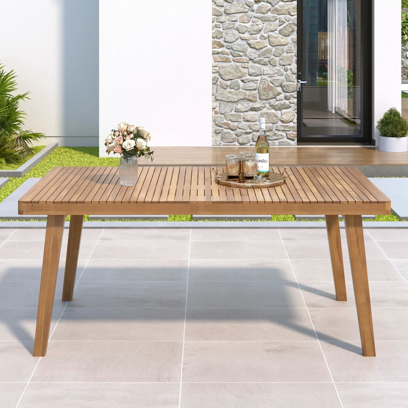 Outdoor Dining Table With Slatted Top by HouseOfZazla