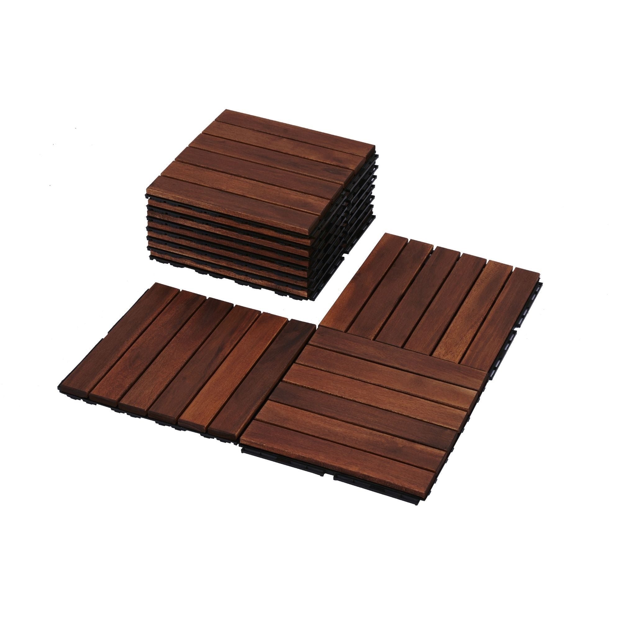 Interlocking Deck Tiles Striped Pattern, Square Acacia Hardwood Outdoor Flooring For Patio, Bancony, Pool Side by HouseOfZazla
