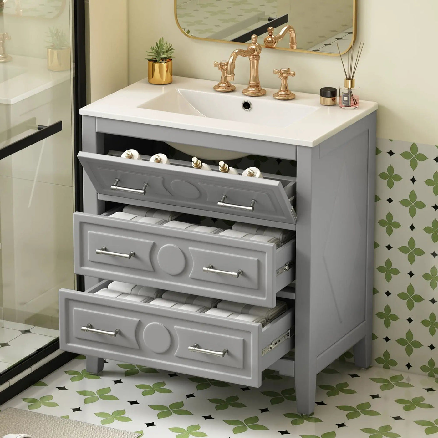 Retro Bathroom Vanity With Sink Combo, Free Standing Single Set With 3 Drawers by HouseOfZazla