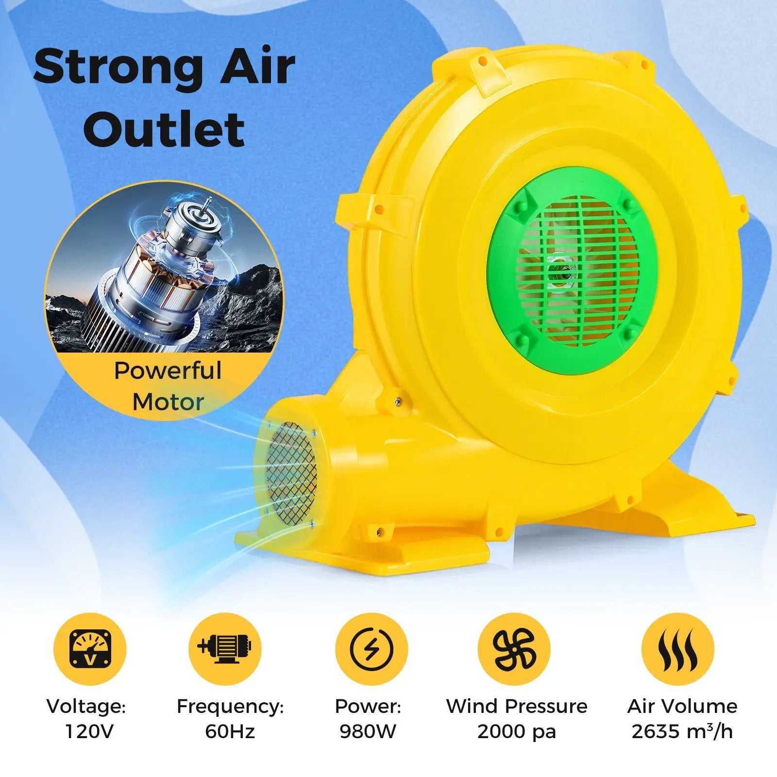 980W Bounce House Blower 1.31 HP Portable Air Pump Fan with Handle and Ground Stakes by DirectDeals