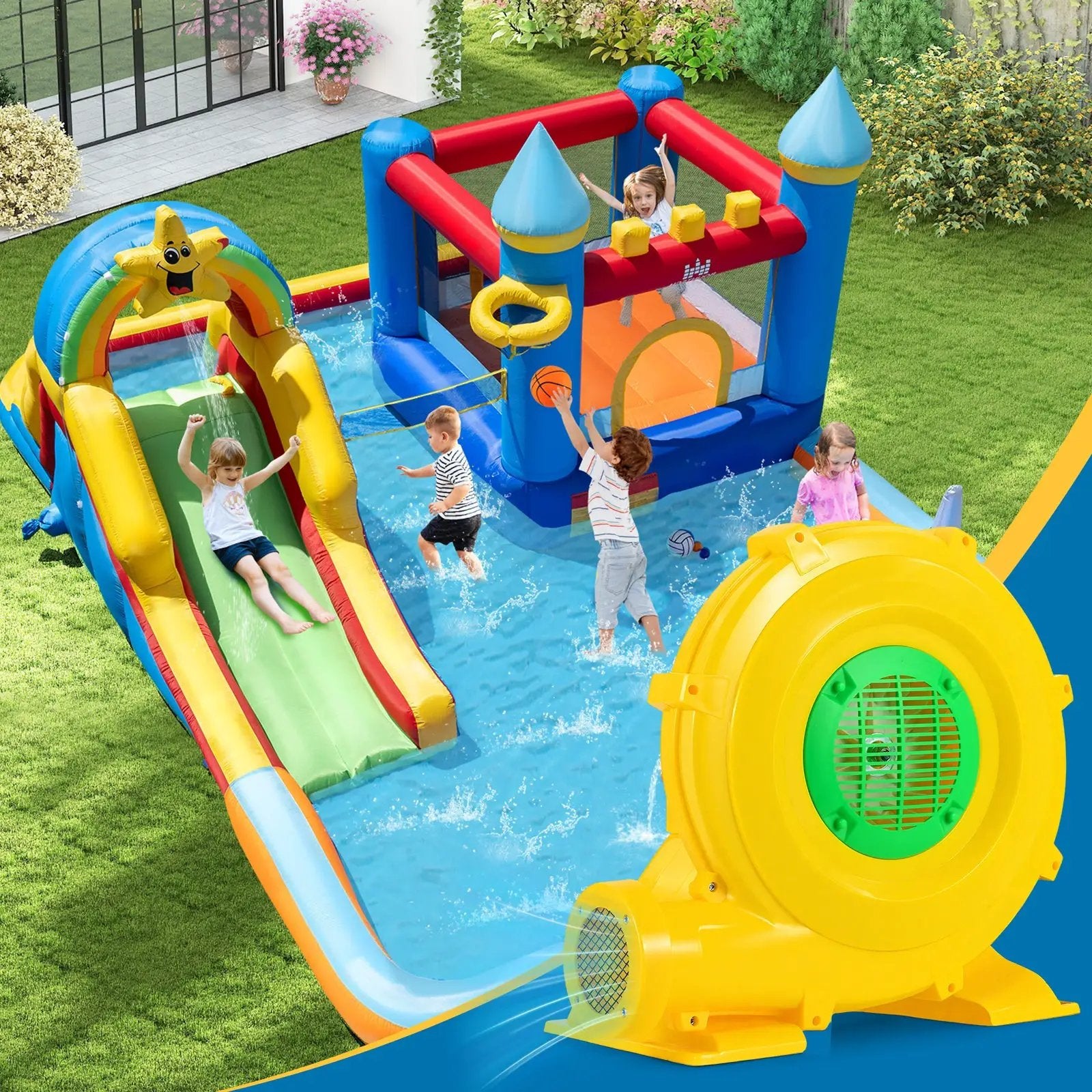 980W Bounce House Blower 1.31 HP Portable Air Pump Fan with Handle and Ground Stakes by DirectDeals