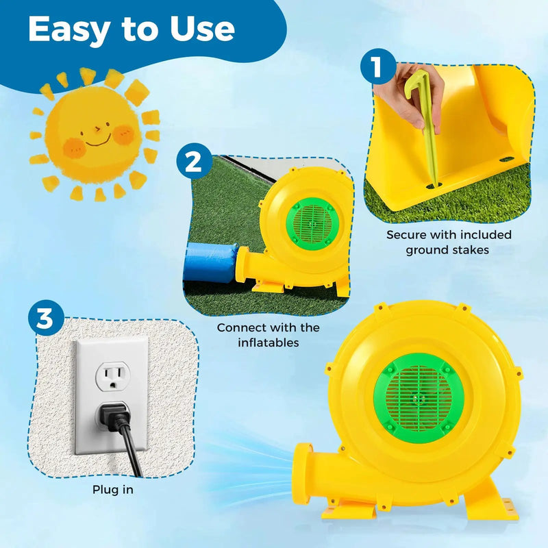 980W Bounce House Blower 1.31 HP Portable Air Pump Fan with Handle and Ground Stakes by DirectDeals