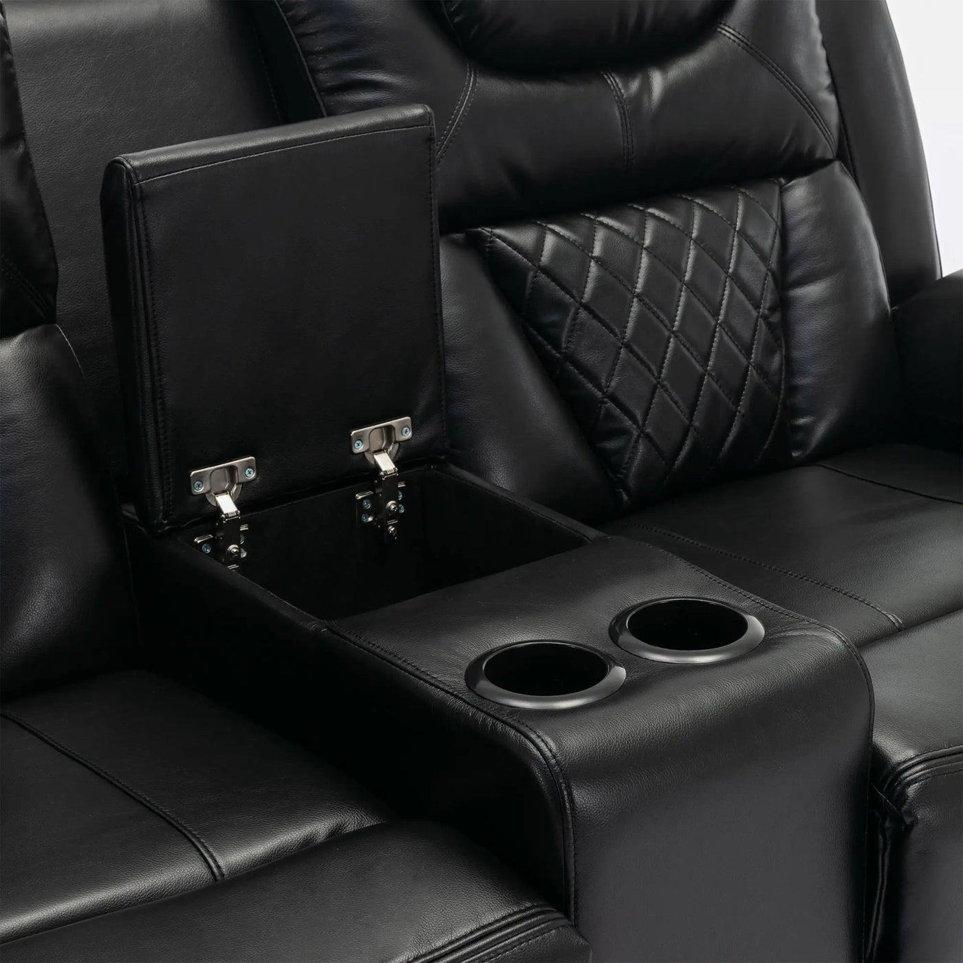 Home Theater Seating Manual Recliner Loveseat With Hide-Away Storage, Cup Holders And Led Light Strip For Living Room by HouseOfZazla