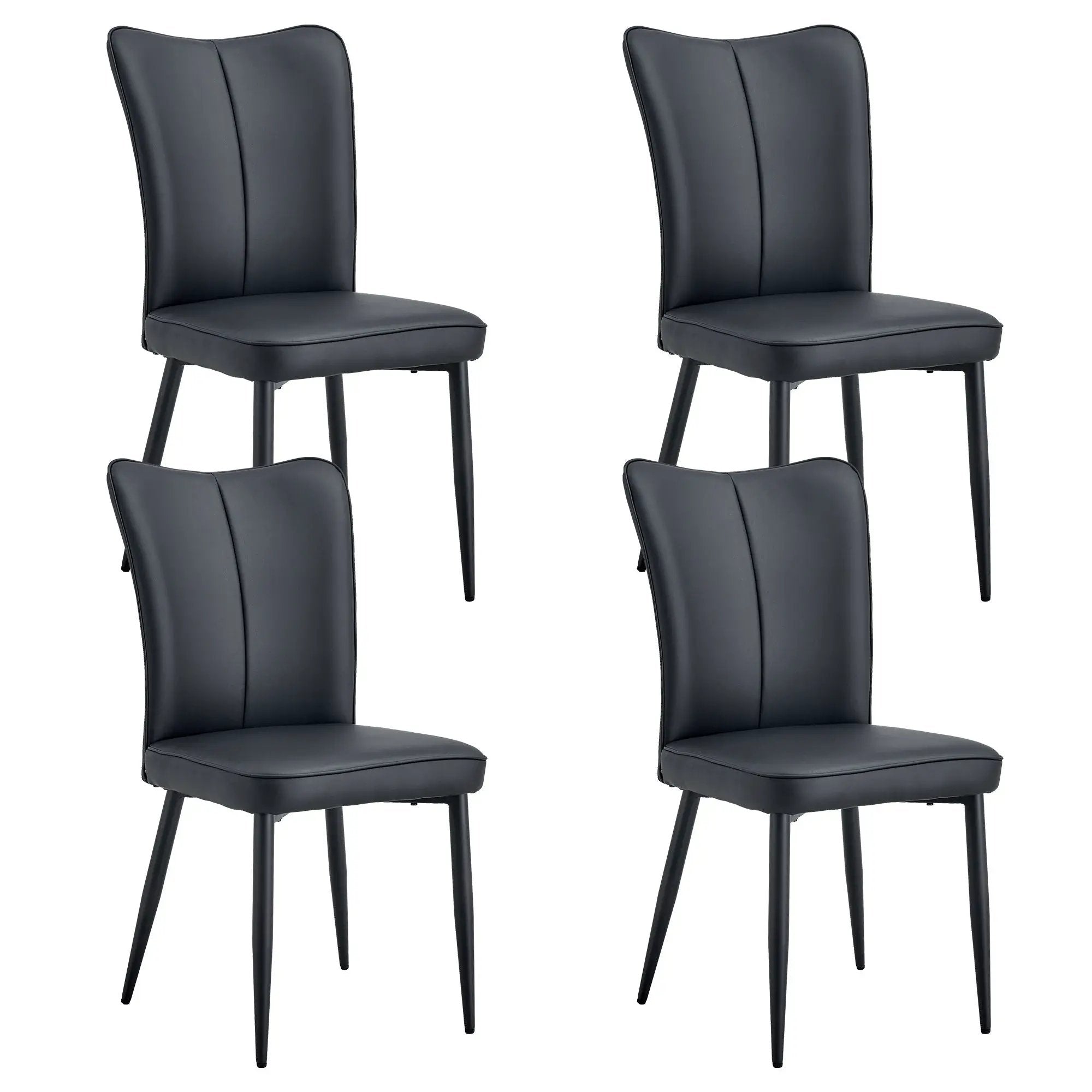 Modern Chair Set 4 Pieces With Vertical Backrest Design For Kitchen And Living Rooms - Black by HouseOfZazla