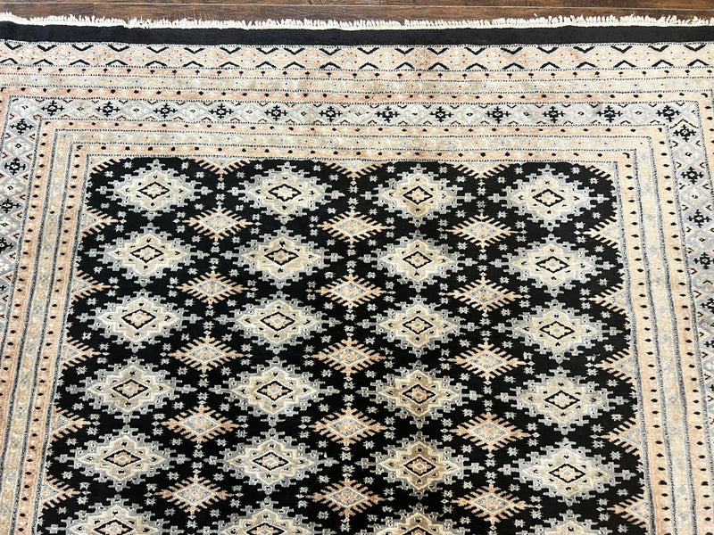 Pakistani Bokhara Rug 6x9, Hand Knotted Vintage Wool Carpet with Silk Highlights, Very Fine 320 KPSI, Medium Size by Jewel Rugs