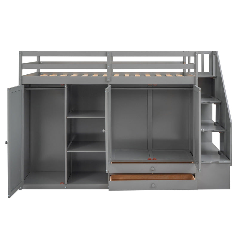 Loft Bed With 3 Shelves, 2 Wardrobes, 2 Drawers, Ladder Storage by HouseOfZazla