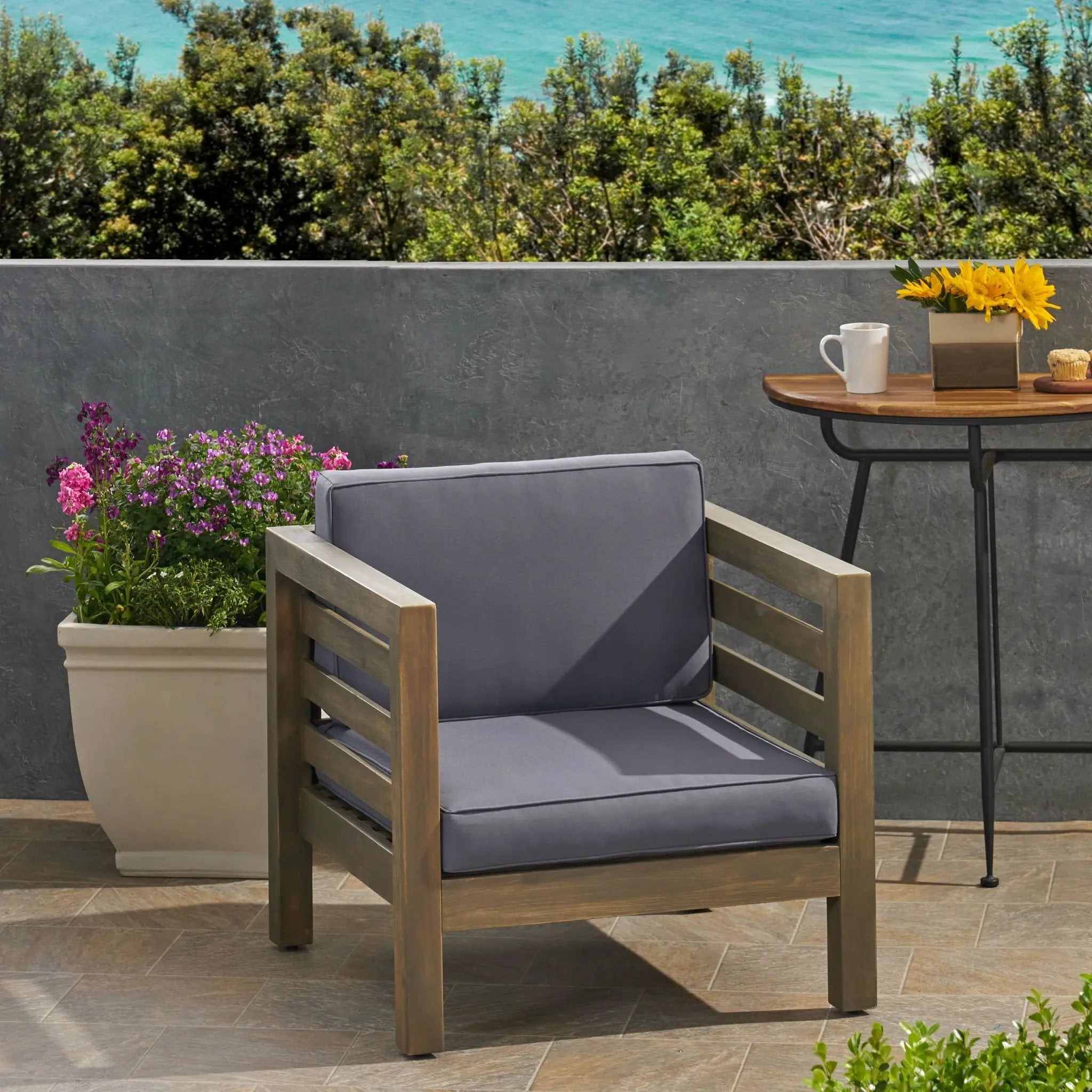 Outdoor Acacia Wood Patio Chair With Fabric Cushion by HouseOfZazla
