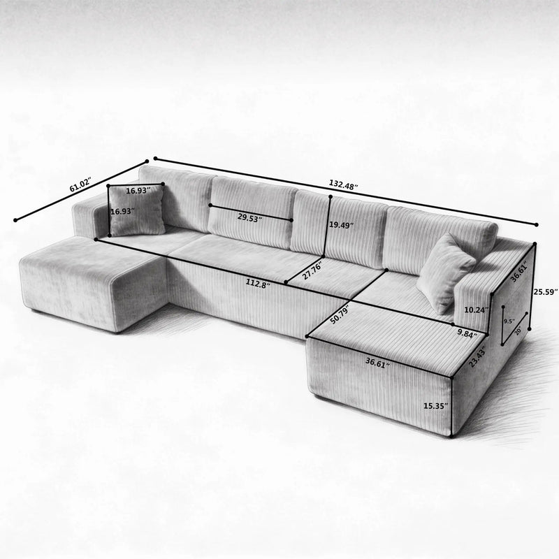 132" U Shaped Modular Sectional Sofa by HouseOfZazla