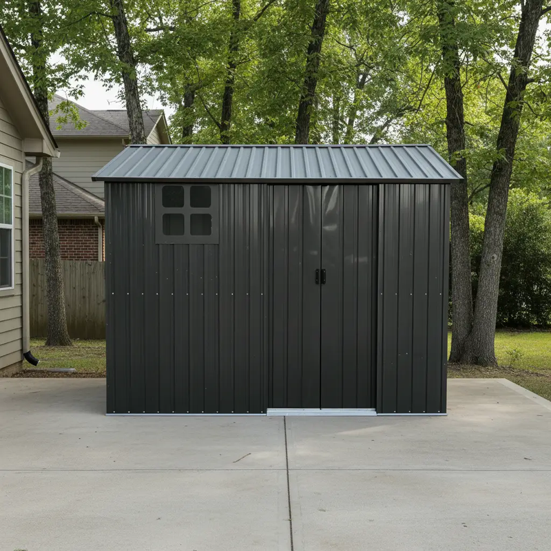 8x6FT Galvanized Steel Outdoor Storage Shed with Sliding Door by HouseOfZazla