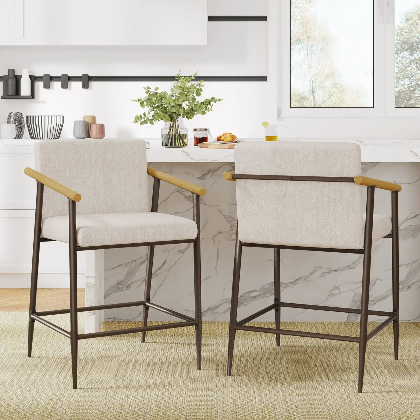Mid Century Modern Counter Stool Set With Iron Frame by HouseOfZazla
