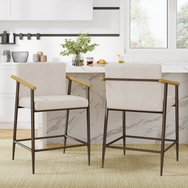 Mid Century Modern Counter Stool Set With Iron Frame
