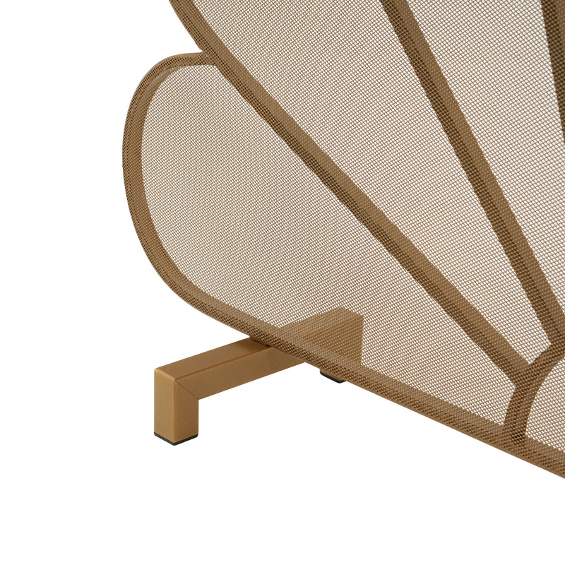 Gold Fan-Shaped Fireplace Screen with Mesh Spark Barrier - Gold, photo 8 of 10