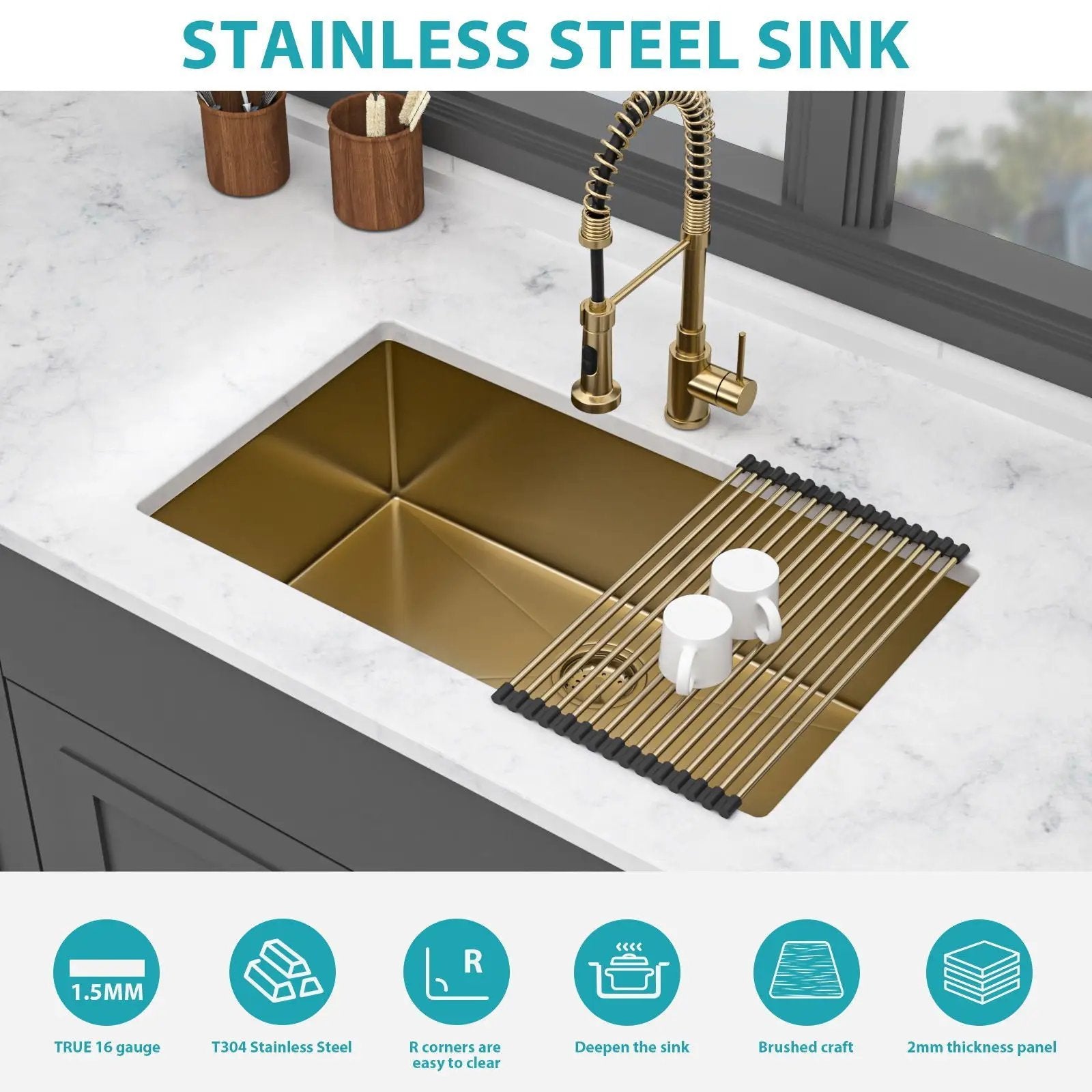 Finish Undermount Stainless Steel Kitchen Sink 32" X 19" 16 Gauge Deep Single Bowl by HouseOfZazla