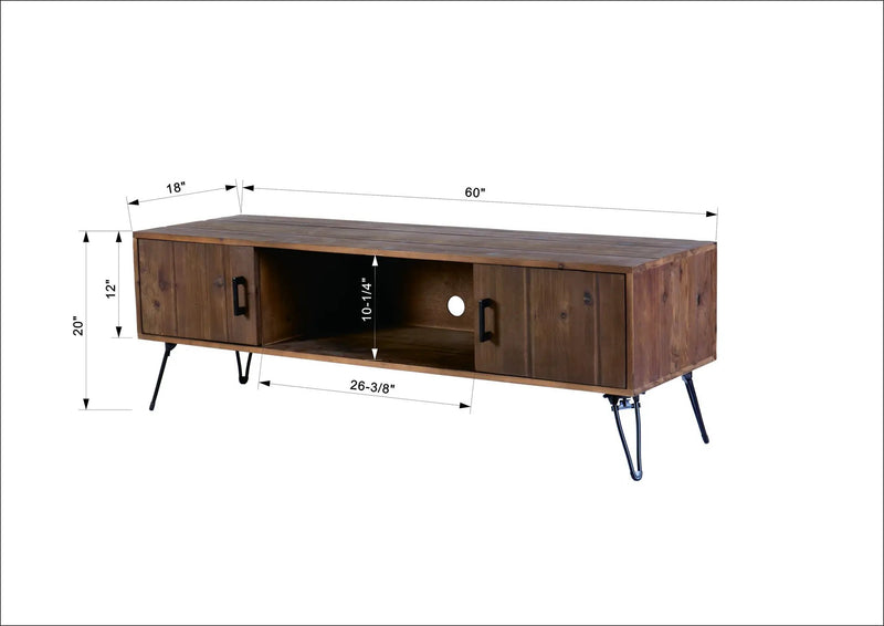 Industrial Style Reclaimed Wood Media TV Stand With Storage Cabinet For Living Media Room - Natural by Unique Piece Furniture