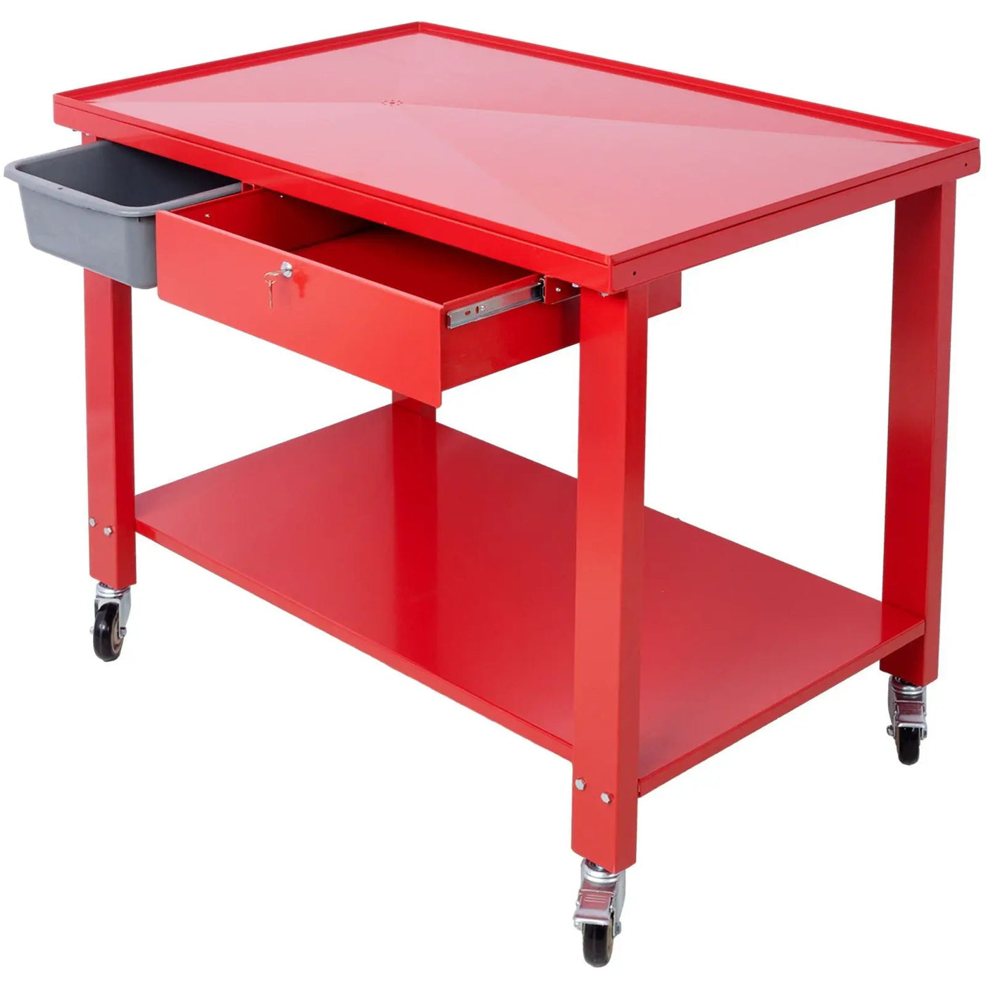 Transmission Teardown Work Station 1 / 2 Ton Capacity Sloping Drain Table Locking Drawer Removable Drain Basin Full-Width Lower Shelf Four 4" Caster Wheels by HouseOfZazla