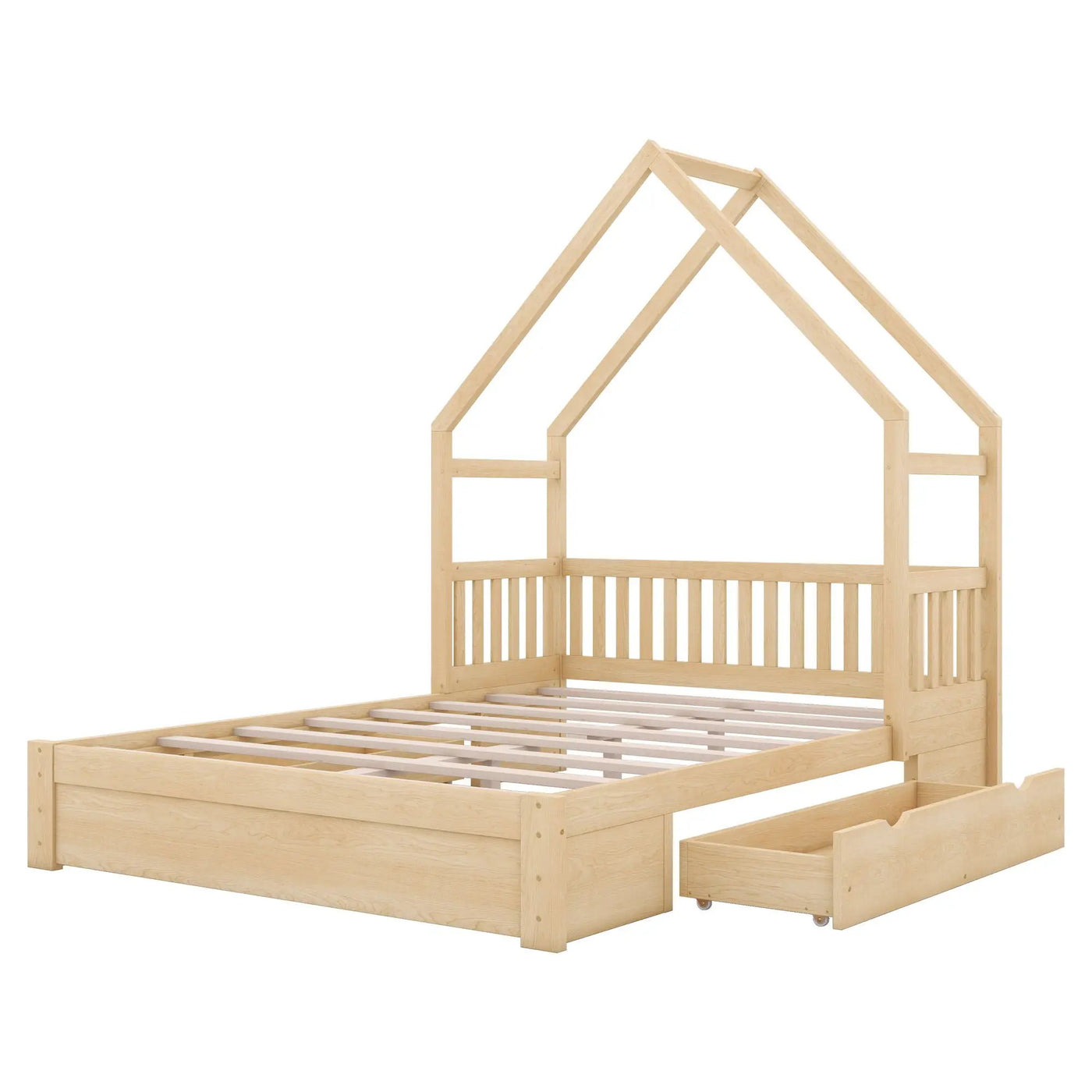 House Style Platform Bed With Guardrail And 2 Drawers by HouseOfZazla