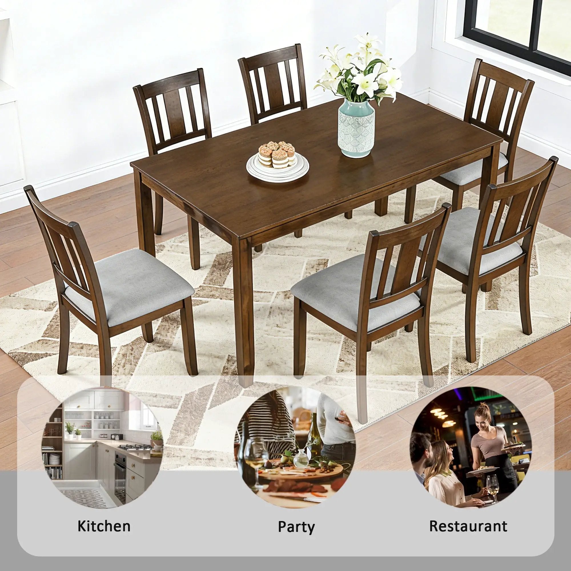 Kitchen Dining Set, Rectangular Dining Table With Upholstered Chairs by Unique Piece Furniture