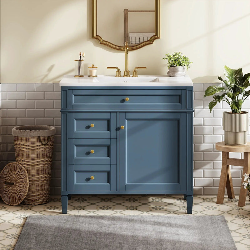 Bathroom Vanity With Top Sink, 2 Drawers And Tip Out Drawer by Unique Piece Furniture