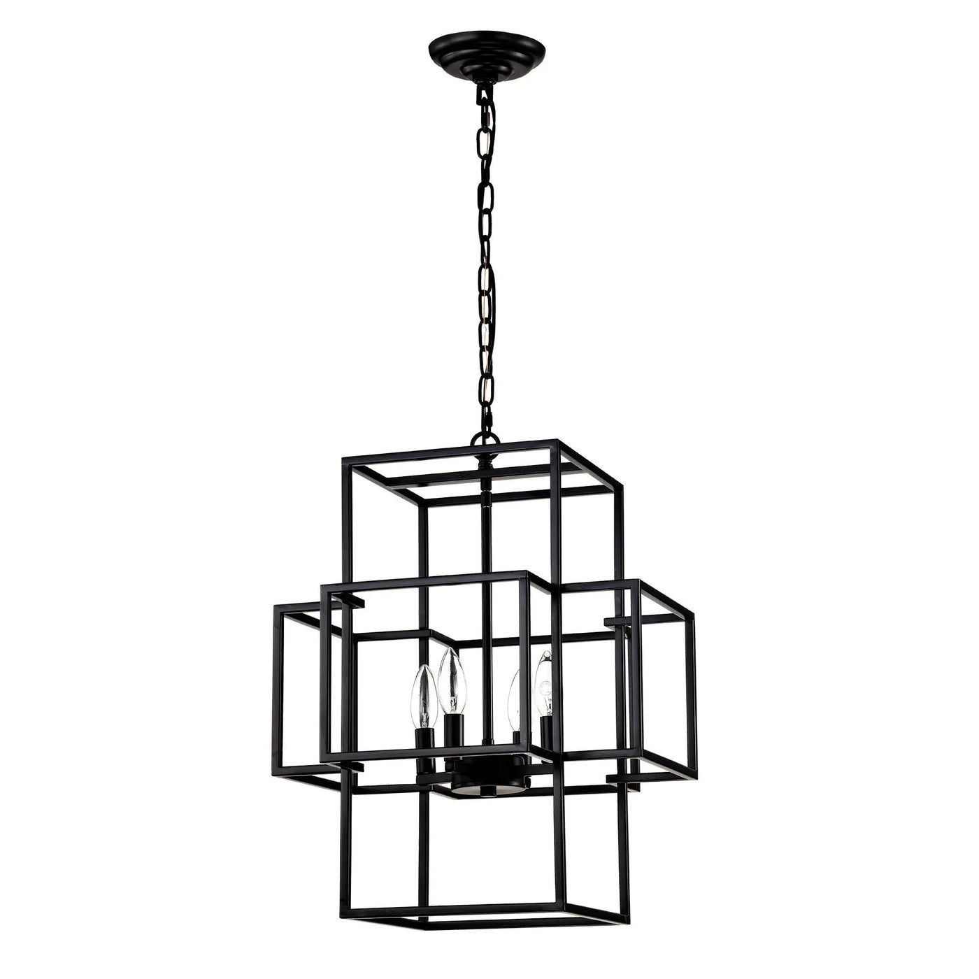 4 Light Metal Lantern Tiered Pendant Hanging Light Fixtures, Industrial Farmhouse Adjustable Height Chandeliers For Dining Room Hallway Foyer Entryway (E12 Bulbs Not Included) by HouseOfZazla