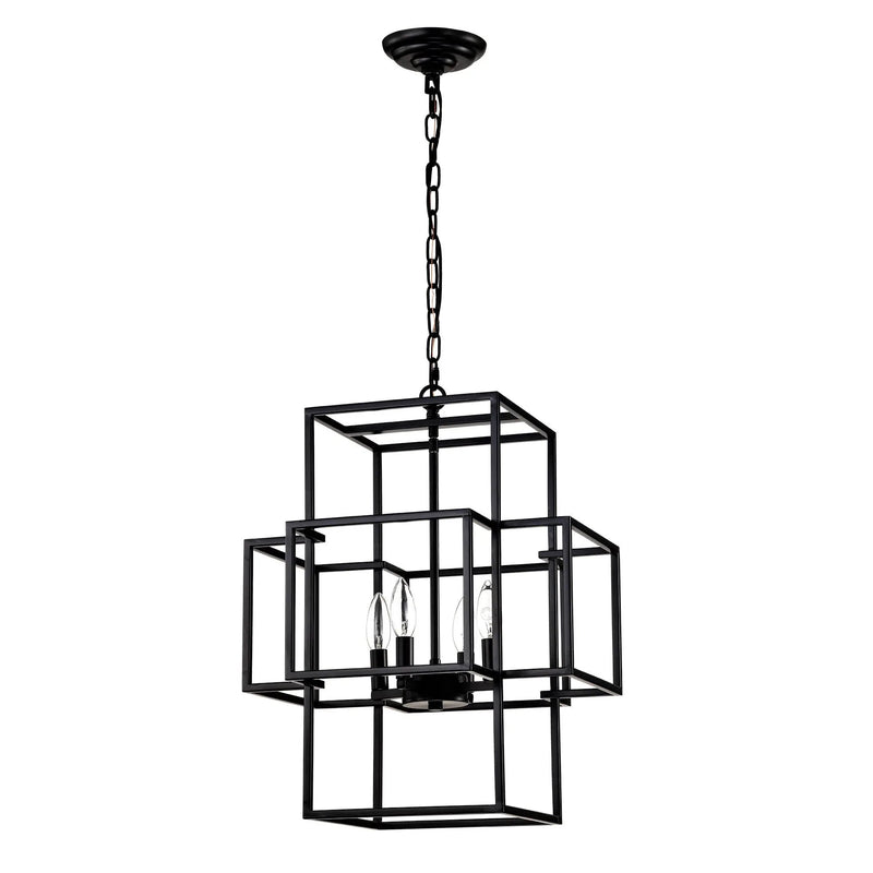 4 Light Metal Lantern Tiered Pendant Hanging Light Fixtures, Industrial Farmhouse Adjustable Height Chandeliers For Dining Room Hallway Foyer Entryway (E12 Bulbs Not Included) by Unique Piece Furniture