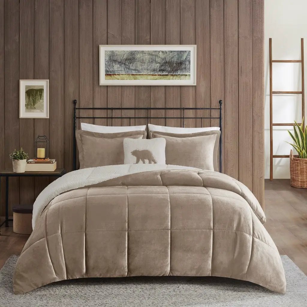 Full/Queen Plush to Sherpa Down Alternative Comforter Set by HouseOfZazla
