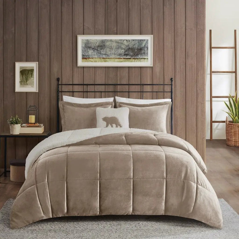 Full/Queen Plush to Sherpa Down Alternative Comforter Set by HouseOfZazla