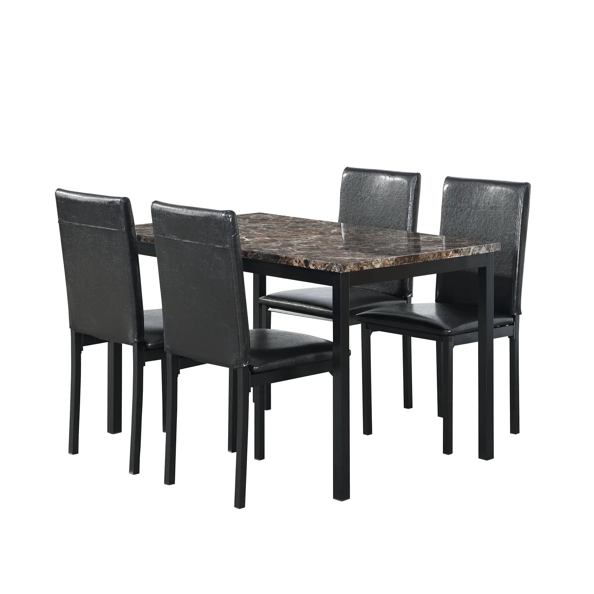 Furniture 5 Piece Metal Dinette Set with Faux Marble Top - Black by HouseOfZazla
