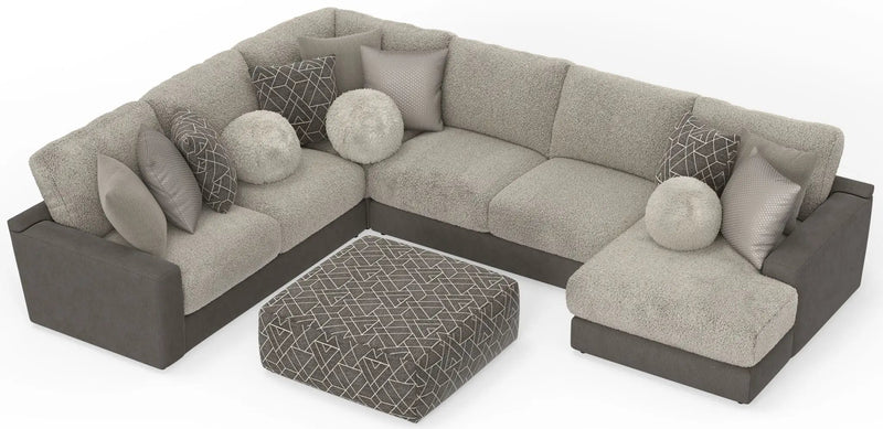 Canyon - 4 Piece Sectional With Cuddler Seat Cushions, Included Accent Pillows And Cocktail Ottoman (Right Side Facing Chaise) - Umber by Unique Piece Furniture