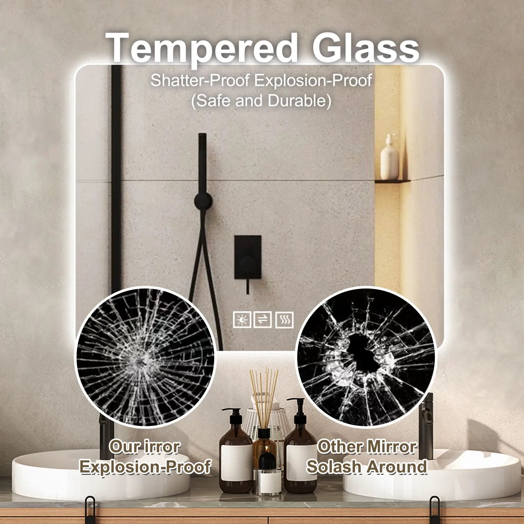 28" Bathroom Mirror With LED Lights Front And Backlit, Anti-Fog Lighted Vanity Mirrors For Wall Mounted And 5 Level Dimmable, Horizontal / Vertical - Clear by HouseOfZazla
