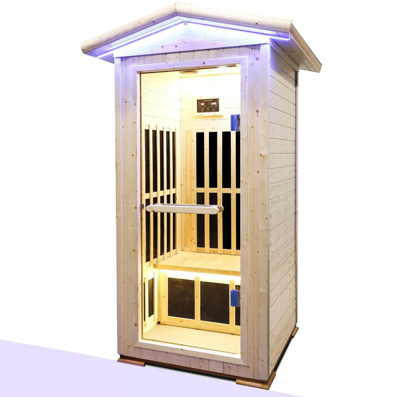 Single Person Spruce Far Infrared Sauna With Ambient Lighting And Bluetooth Music - Natural by HouseOfZazla
