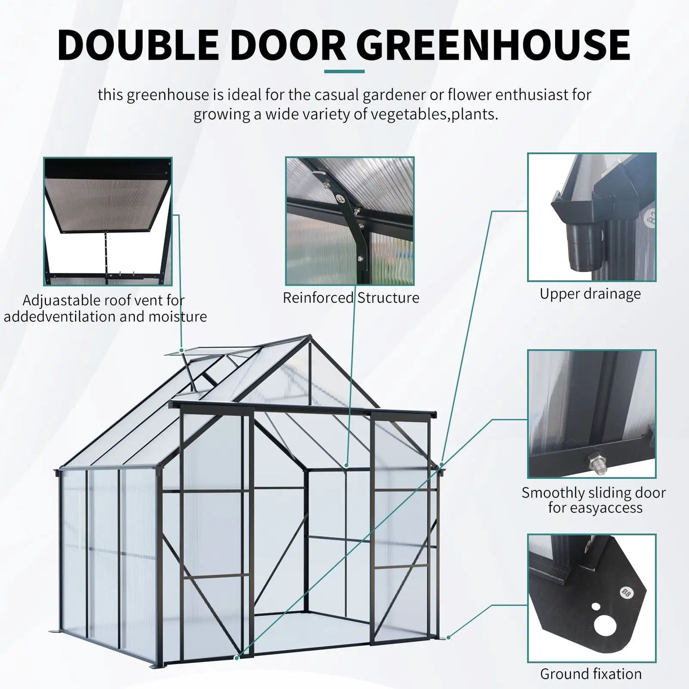 Double Door Polycarbonate house Raised Base And Anchor Aluminum Heavy Duty Walk In houses For Outdoor Backyard In All Season by HouseOfZazla