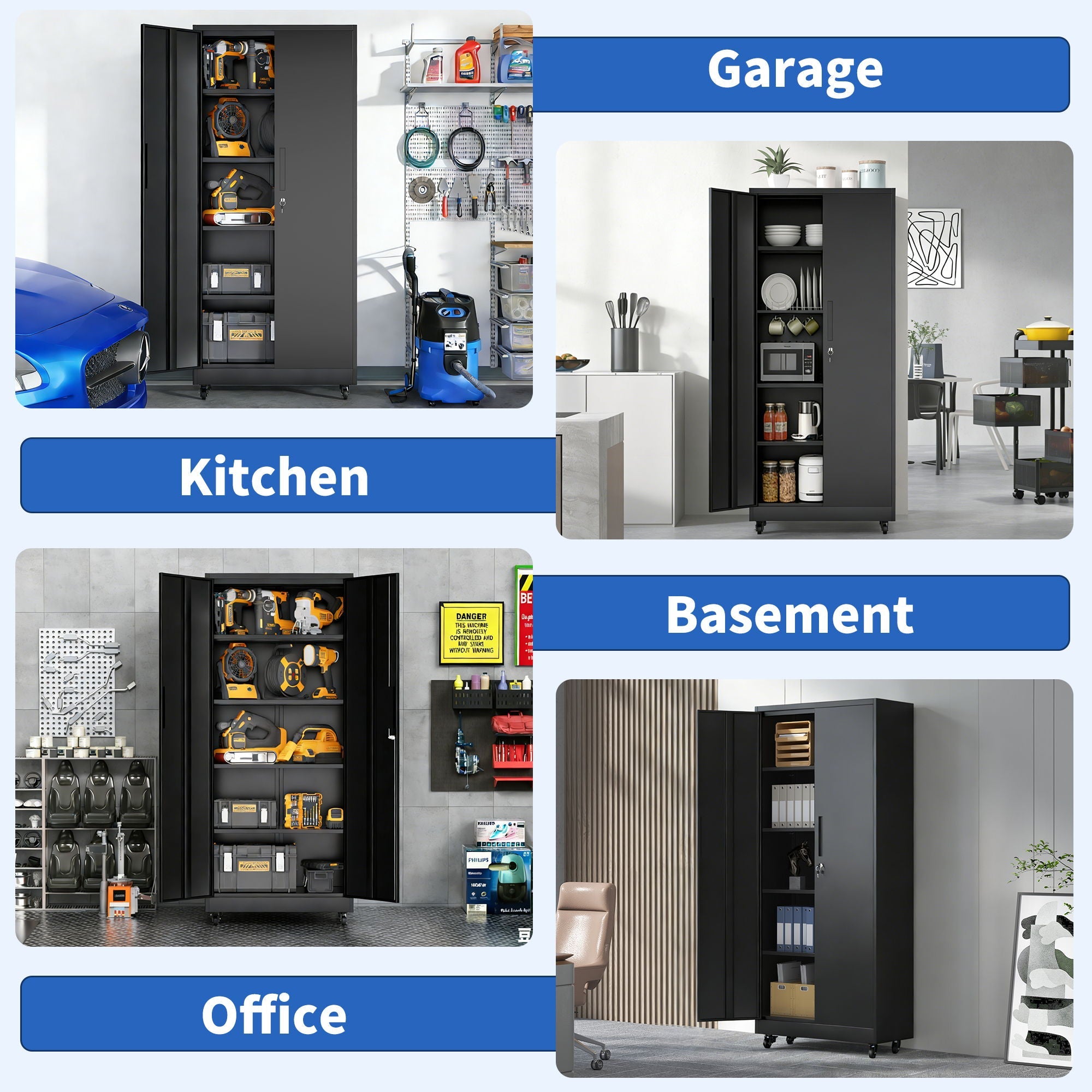 Heavy Duty Rolling Cabinet With Lock, Garage Storage Cabinet, 4 Adjustable Shelves For Tool Organization by HouseOfZazla