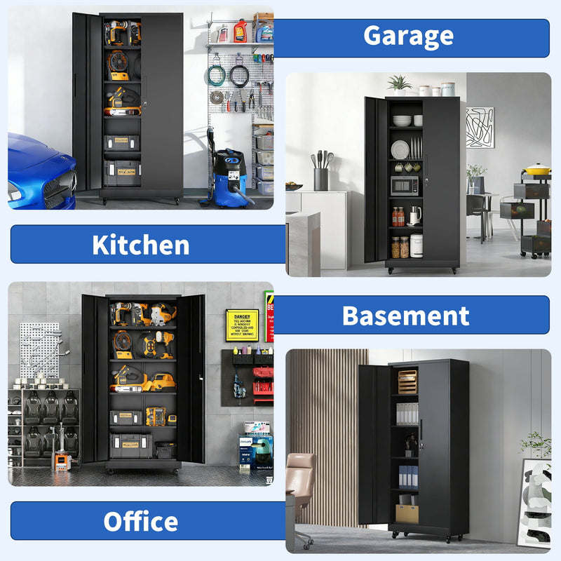 Heavy Duty Rolling Cabinet With Lock, Garage Storage Cabinet, 4 Adjustable Shelves For Tool Organization by HouseOfZazla