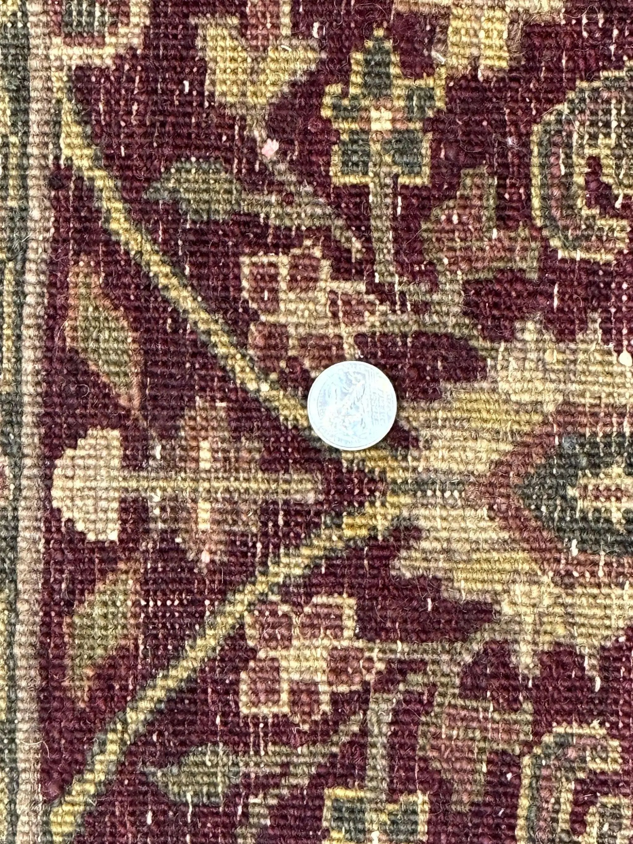Indo Persian Runner Rug 2.7 x 13.8, Maroon, Wool, Handmade Indian Rug for Hallway by Jewel Rugs