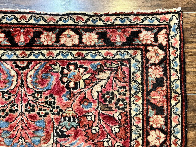 Small Antique Persian Rug 2.6 x 4, Red Floral Handmade 1920s Wool Rug, Persian Hamadan Lilian Rug by Jewel Rugs