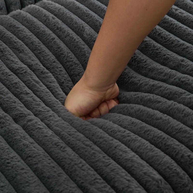 Oversized Corduroy Chaise Lounge with Ottoman in Dark Gray by HouseOfZazla