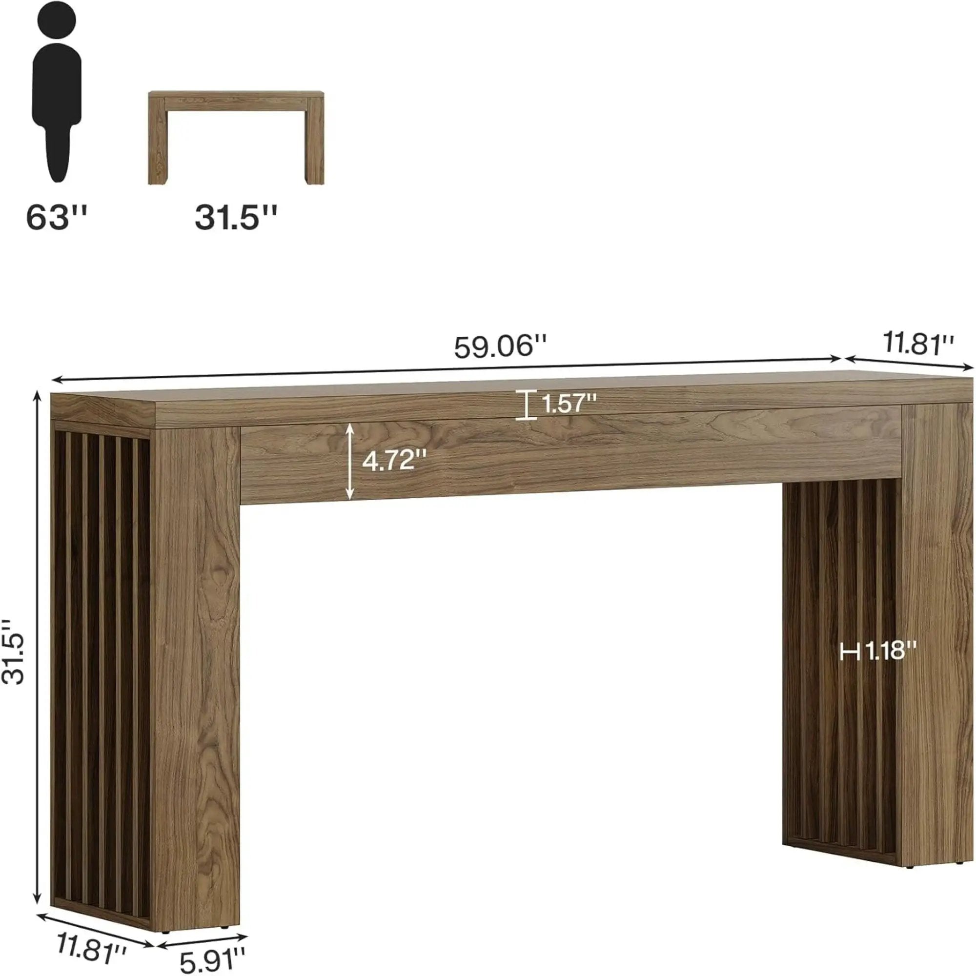 Console Table With Vertical Slat Legs For Entryway - Rustic Brown by HouseOfZazla